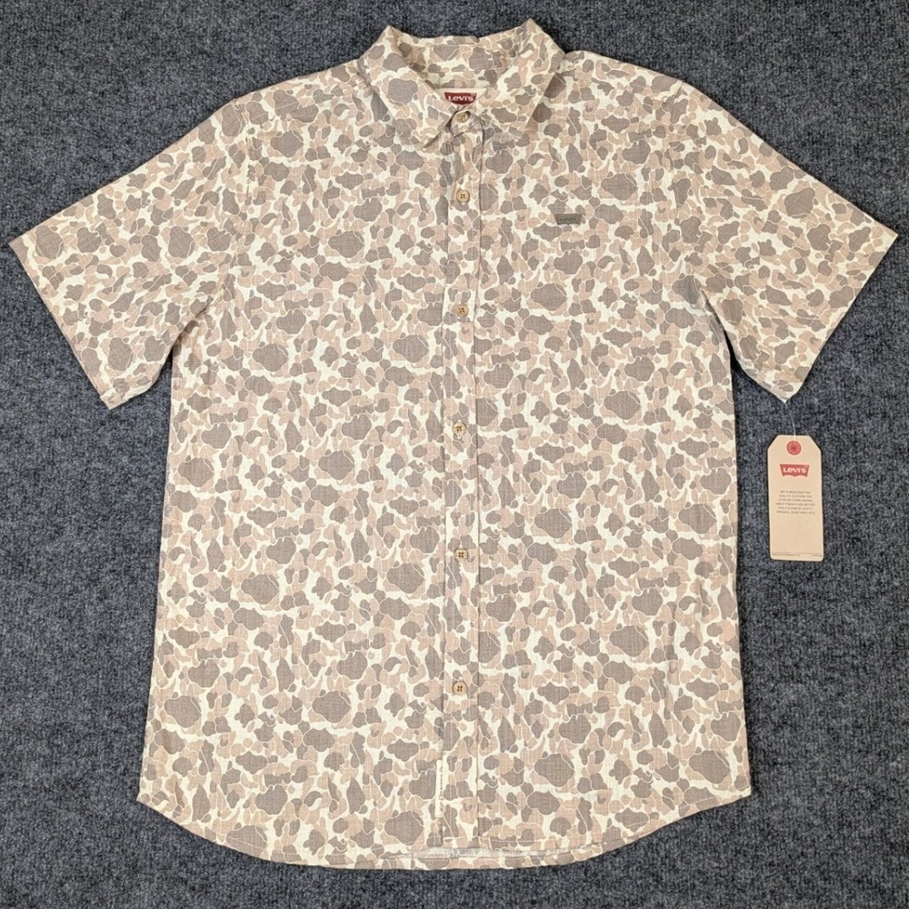 Levis Boys XL 18/20 Short Sleeve Button Down Cotton Shirt Silver Birch Camo
